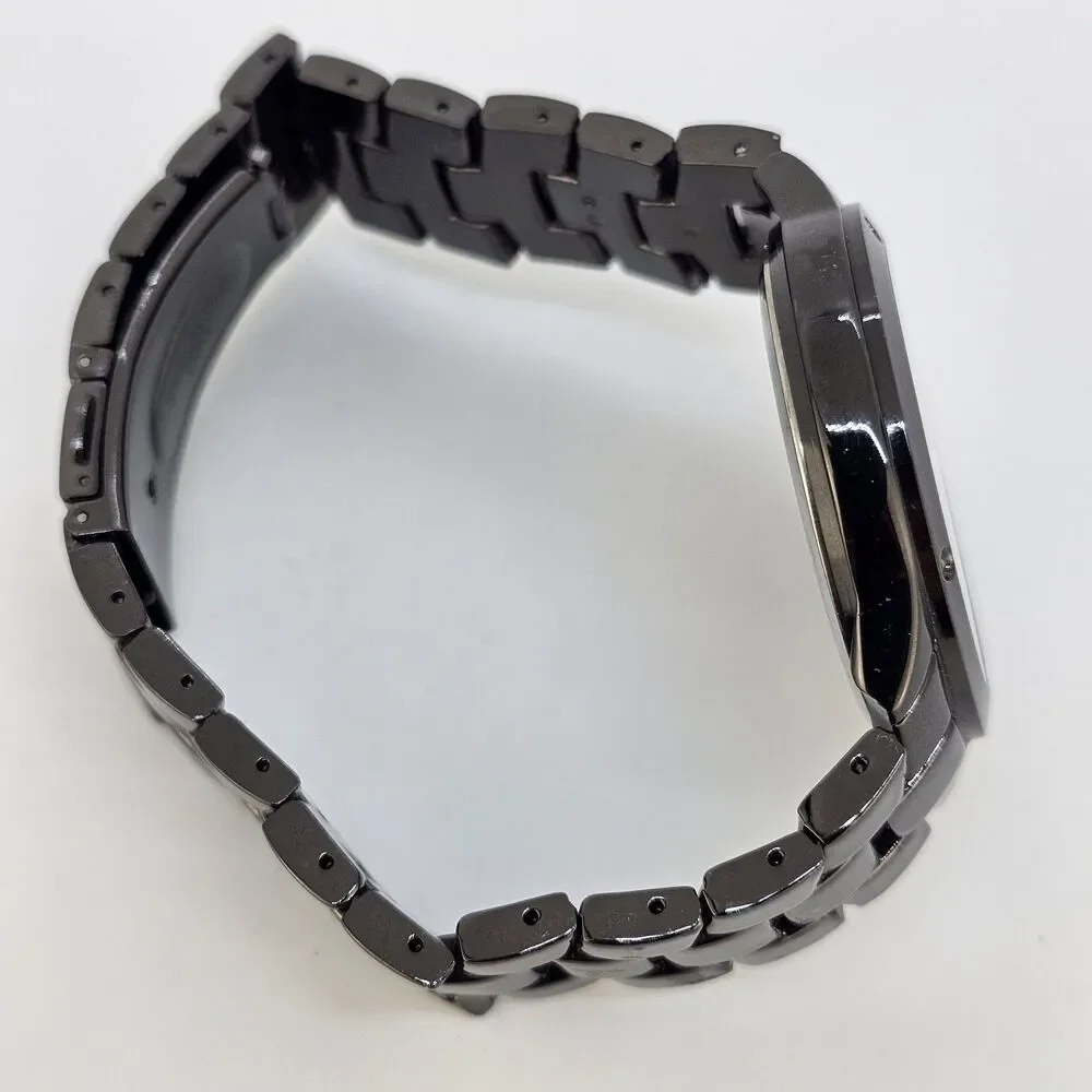 Geneva Diamond Men Quartz Watch 42MM Black Dial Bracelet Band‎ 7.75